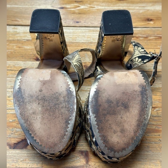 Tory Burch Black And Gold Embroidered Brocade Loretta Platform Sandal - Picture 6 of 6